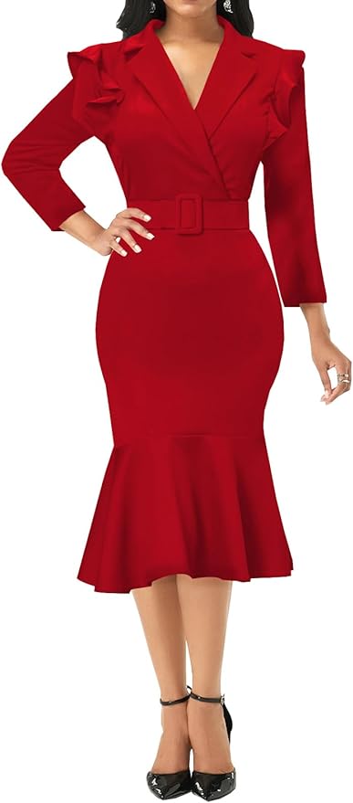 Dresses for Women Bodycon 3/4 Sleeve Business Pencil Vintage Dress Wedding Guest