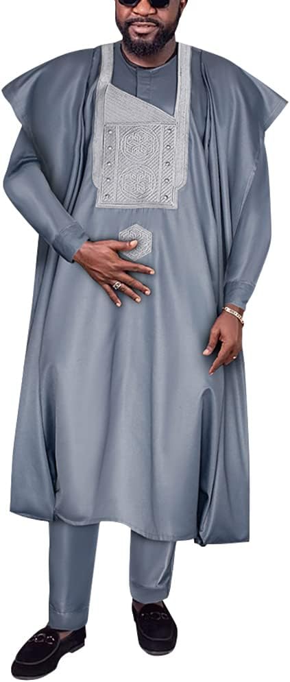 Agbada Clothing Embroidery Dashiki Shirts and Pants Outfits 3 Pieces