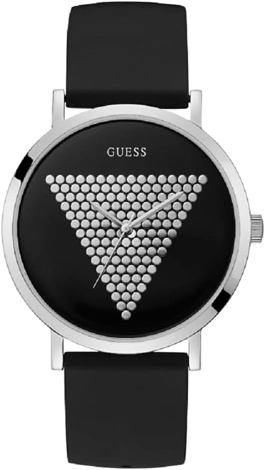 GUESS Iconic Studded Black and Gold-Tone Logo Silicone Watch.
