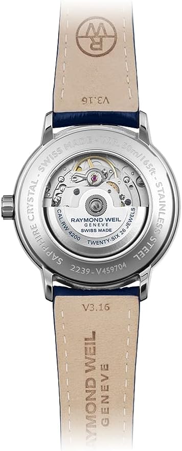 RAYMOND WEIL Maestro Men's Automatic Watch, Silver Dial Roman Numerals, Moon Phase, Blue Leather Strap