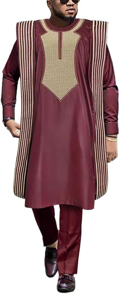 African Mens Clothing Traditional Wedding Attire Embroidery Male Clothes Set