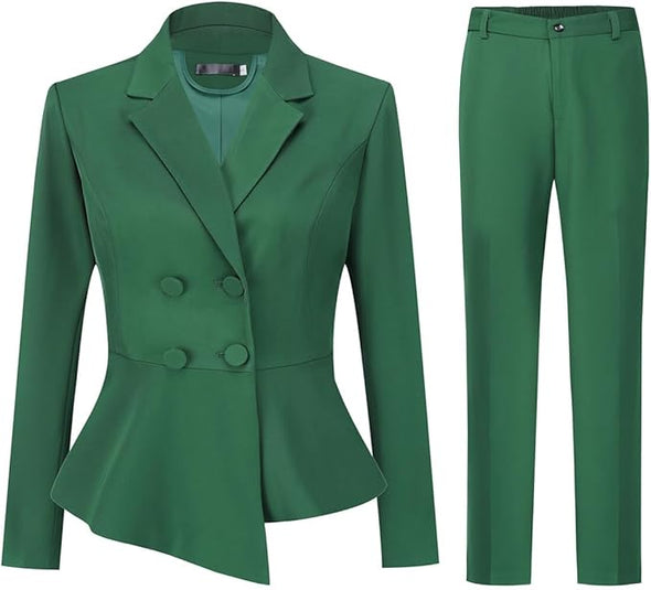 Women's Double Breasted 2 Piece Suit Set 2 Button Blazer Jacket and Pants