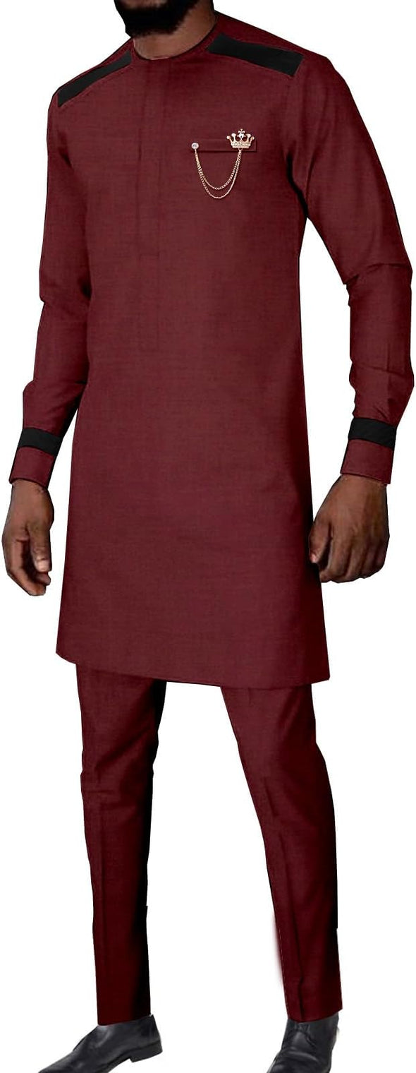 Suits for Men Patchwork Shirt Pants 2 Piece recourse control Clothes Traditional Wedding Attire