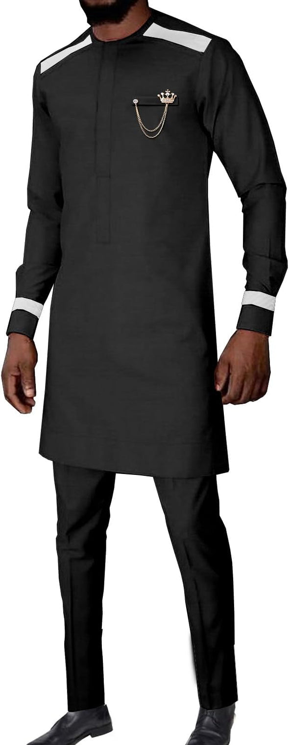 Suits for Men Patchwork Shirt Pants 2 Piece recourse control Clothes Traditional Wedding Attire