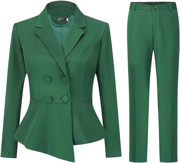 Women's Double Breasted 2 Piece Suit Set 2 Button Blazer Jacket and Pants
