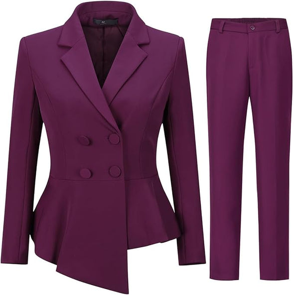 Women's Double Breasted 2 Piece Suit Set 2 Button Blazer Jacket and Pants