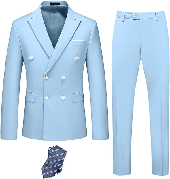 Men's Slim Fit 3 Piece Suit with Stretch Fabric, One Button Solid Blazer Vest Pants, Party Wedding Dress with Tie