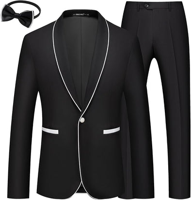 Mens 2 Pieces Tuxedo Shawl Lapel Slim Fit One Button Color Clashing Design Suit Wedding Blazer Jacket and Pants Set