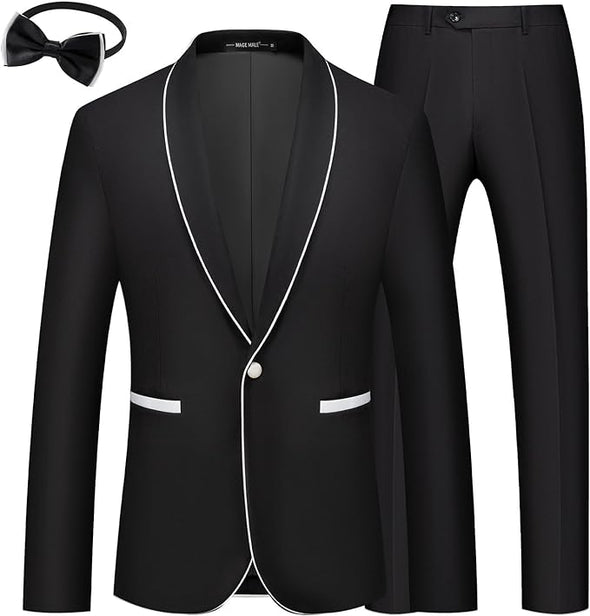 Mens 2 Pieces Tuxedo Shawl Lapel Slim Fit One Button Color Clashing Design Suit Wedding Blazer Jacket and Pants Set