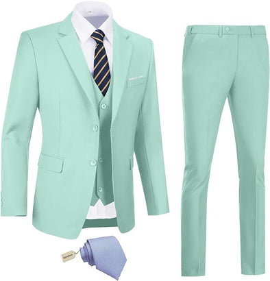 Men's Slim Fit 3 Piece Suit Two Button Business Wedding Dress Tux Suit Set Jacket Vest Pants with Tie
