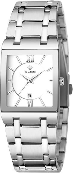 Square Watches for Men Stainless Steel Mens Square Watch with Date Original Waterproof Analog Quartz Fashion Business Casual Wristwatch