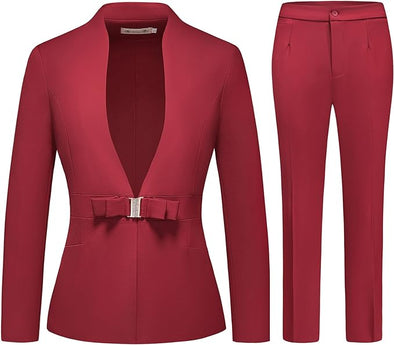 Women's Business Pant Suit Set 2 Piece Slim Fit Blazer Jacket One Button Buckle Closure Lady Work Suit for Office