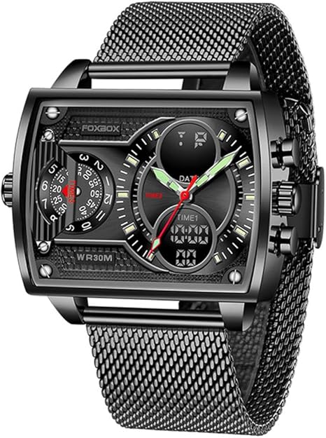 Luxury Men Boy Square Dial Digital Watch Luminous Waterproof Analog Quartz Wrist Watch Dual Display Business Watch