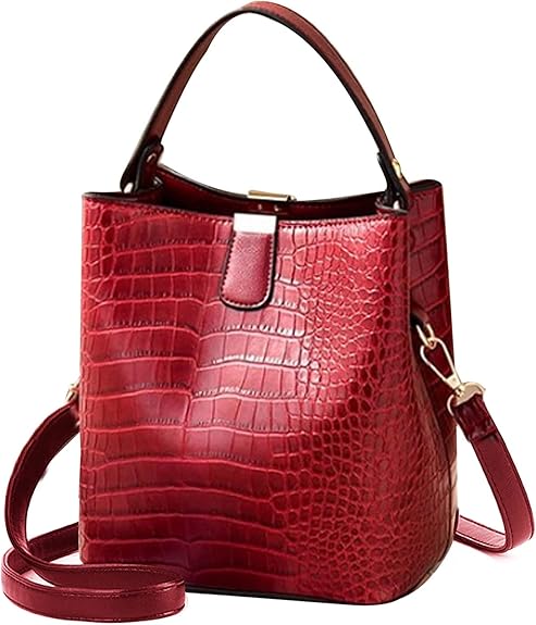 Women Retro Alligator Bucket Bags Crocodile Pattern Designer Shoulder Bag Ladies PU Purse Crossbody Wallet Bag