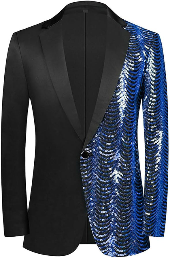 Men Black Sequin Shiny Prom Suit Jacket One Button Slim Fit Sport Coats and Blazers Tuxedo for Wedding