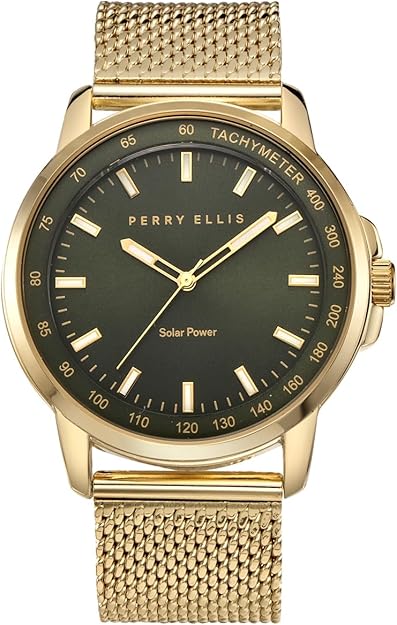 Perry Ellis Solar Powered Mens Watch | Steel Mesh Band | Water-Resistant Analog Wrist Watches for Men