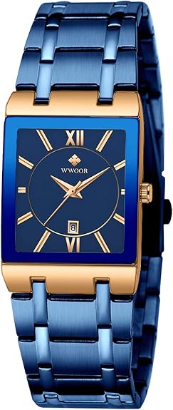 Square Watches for Men Stainless Steel Mens Square Watch with Date Original Waterproof Analog Quartz Fashion Business Casual Wristwatch