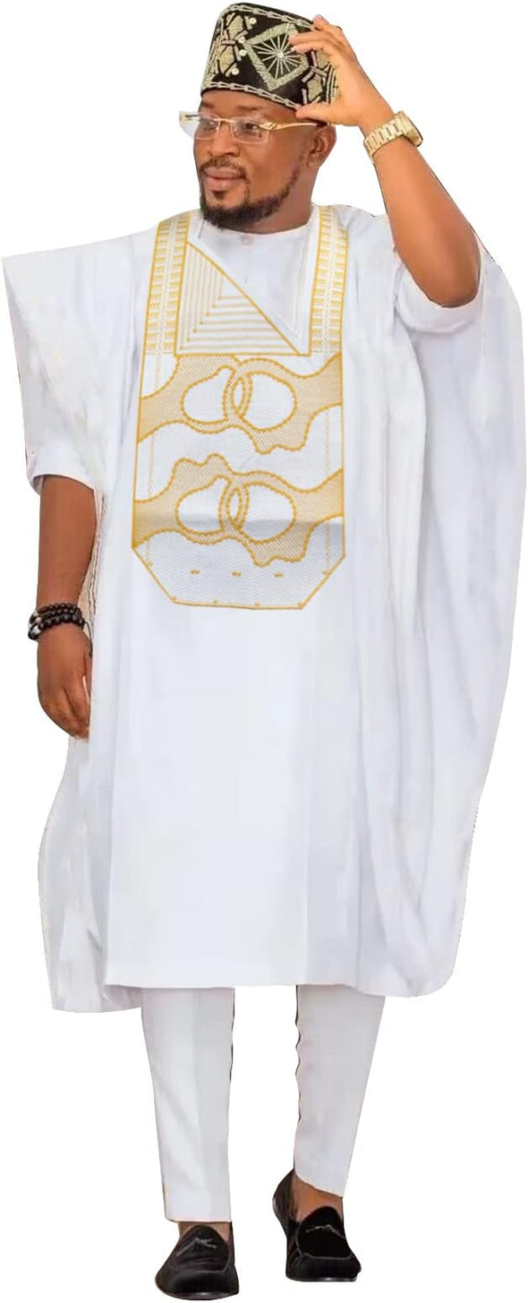 Men,Embroidery African Mens Clothing Shirts and Pants Outfits 3 Pieces Set