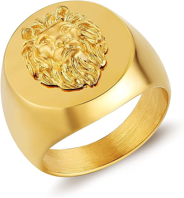 Gold Lion Head Ring for Men's Norse Lion Ring Heavy Metal Rock Punk Style Gothic Totem Amulet Ring
