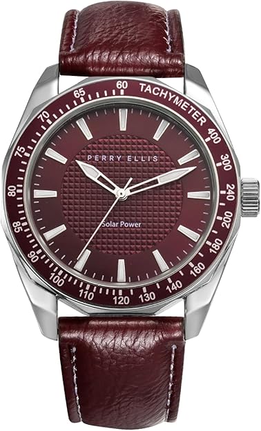 Perry Ellis Solar Powered Mens Watch | Vegan Leather Water-Resistant Analog Wrist Watches for Men