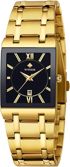 Square Watches for Men Stainless Steel Mens Square Watch with Date Original Waterproof Analog Quartz Fashion Business Casual Wristwatch