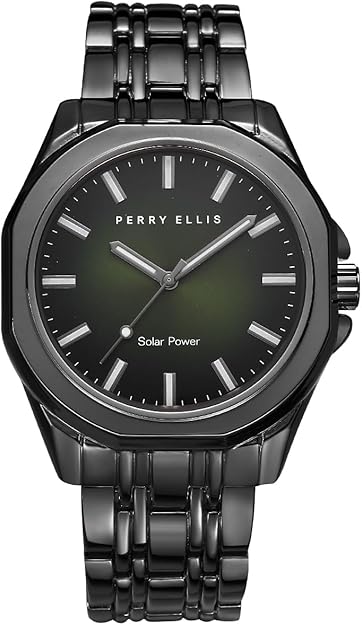 Perry Ellis Solar Powered Mens Watch | Alloy Bracelet | Water-Resistant Analog Wrist Watches for Men