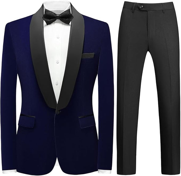 Mens Velvet Suits Slim Fit 2 Piece Tuxedo Suit for Men