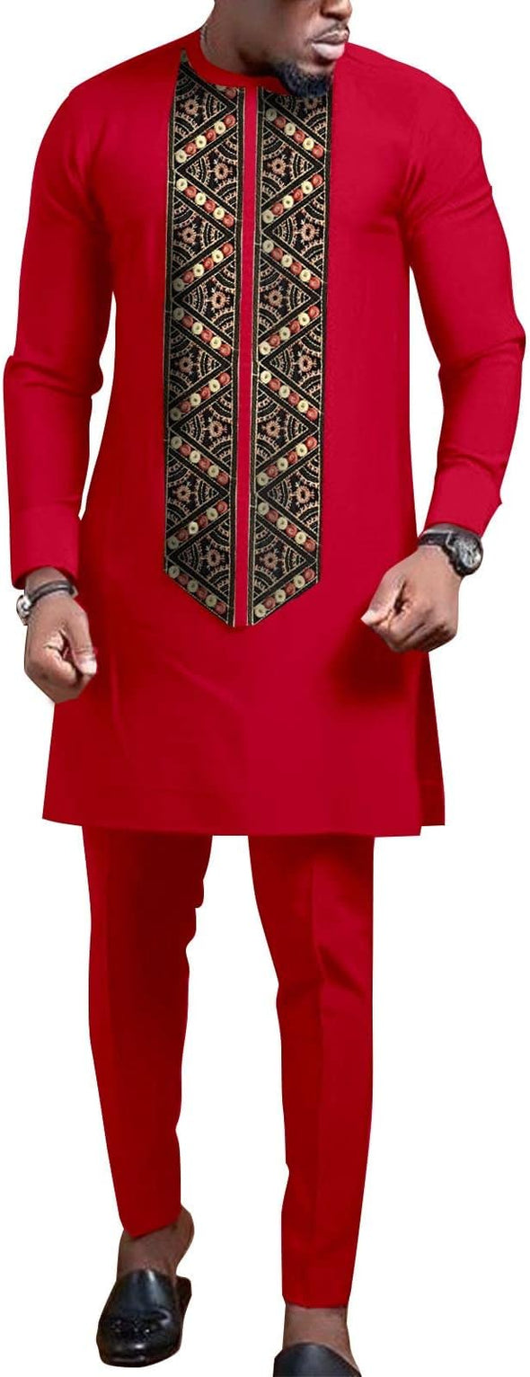 Men Embroidery Shirts and Pants 2 Piece Set Outfits Elegant Clothing