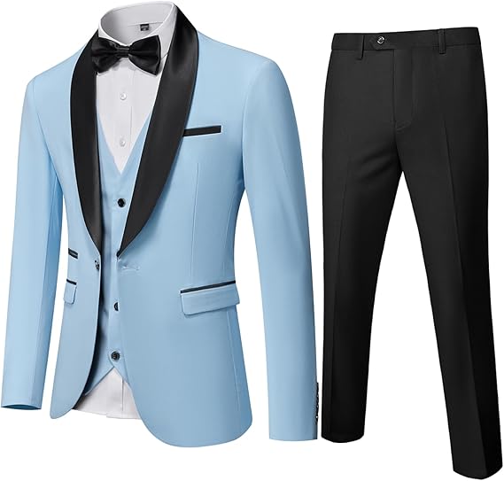 Mens 3-Piece Suit Shawl Lapel One Button Tuxedo Winter Fabric Slim Fit Dinner Jacket Vest Pants & Tie Set