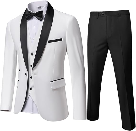 Mens 3-Piece Suit Shawl Lapel One Button Tuxedo Winter Fabric Slim Fit Dinner Jacket Vest Pants & Tie Set