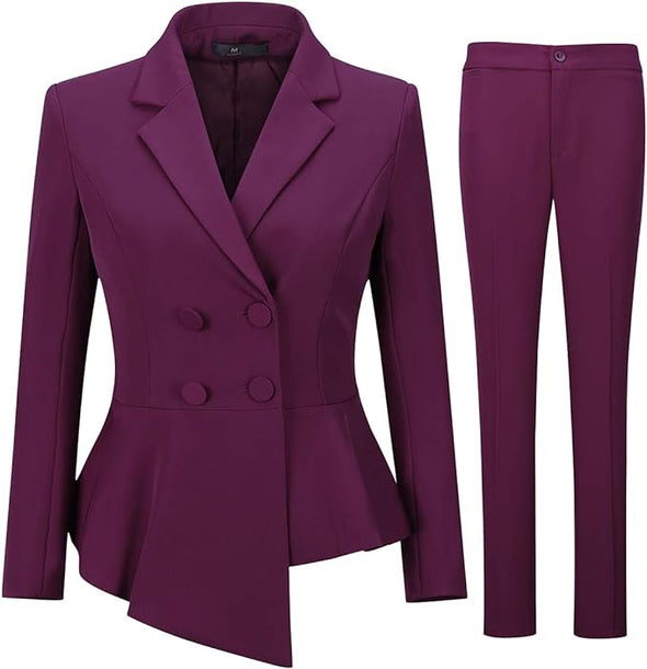 Women's Double Breasted 2 Piece Suit Set 2 Button Blazer Jacket and Pants