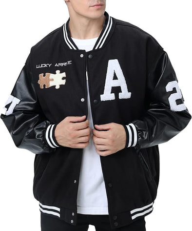 Baseball Bomber Jacket Vintage Sweatshirt Casual Unisex Streetwear Coats with Patch