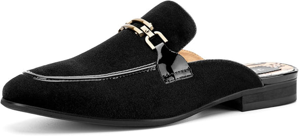 Mens Mules Velvet Slippers Slip-On Loafers for Men Casual Open Backless Sandals