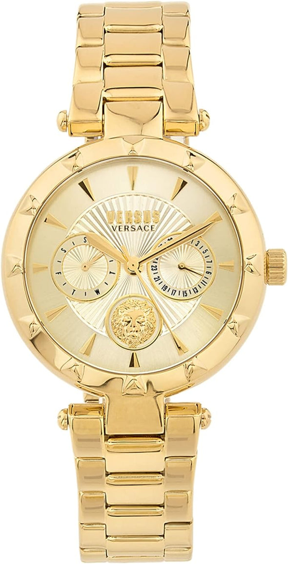 Versus Versace Sertie Womens Fashion Watch with Enamel Dial. Multifunction Day and Date Sub Dials. Adjustable Jewelry Style Bracelet.
