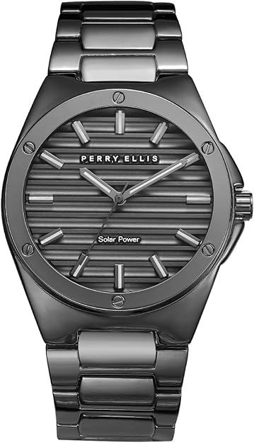 Perry Ellis Solar Powered Mens Watch | Alloy Bracelet | Water-Resistant Analog Wrist Watches for Men
