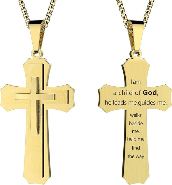 18K Gold Iced Out Cross Pendant 316L Stainless Steel Cuban Link Chain Necklace For Men Women