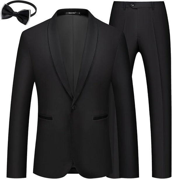 Mens 2 Pieces Tuxedo Shawl Lapel Slim Fit One Button Color Clashing Design Suit Wedding Blazer Jacket and Pants Set