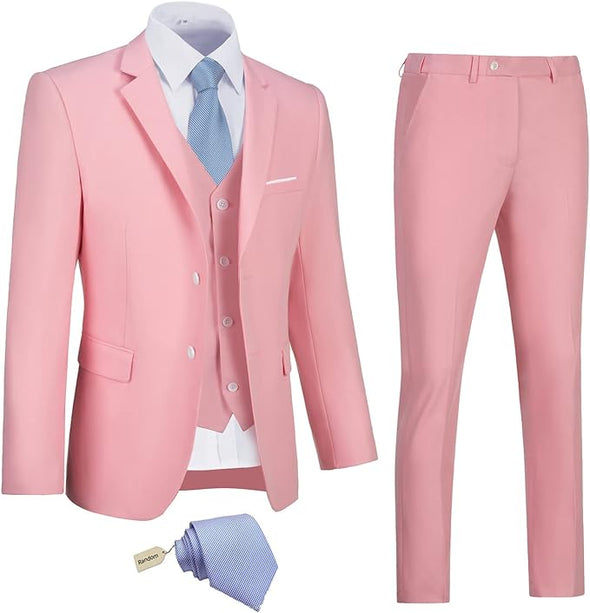 Men's Slim Fit 3 Piece Suit Two Button Business Wedding Dress Tux Suit Set Jacket Vest Pants with Tie