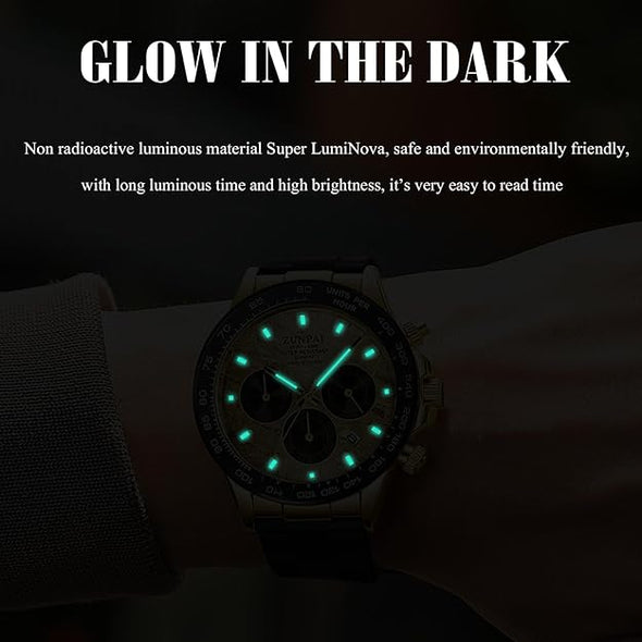 Men's Watch Panda Chronograph Dial Fashion Quartz Movement Wrist Watch Analog Business Waterproof Scratch Resistant Silicone Strap Rubber Band Sports Watches for Men