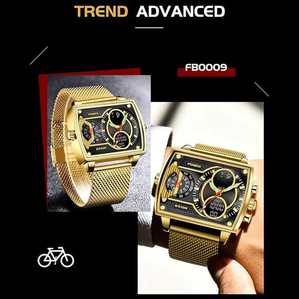 Luxury Men Boy Square Dial Digital Watch Luminous Waterproof Analog Quartz Wrist Watch Dual Display Business Watch