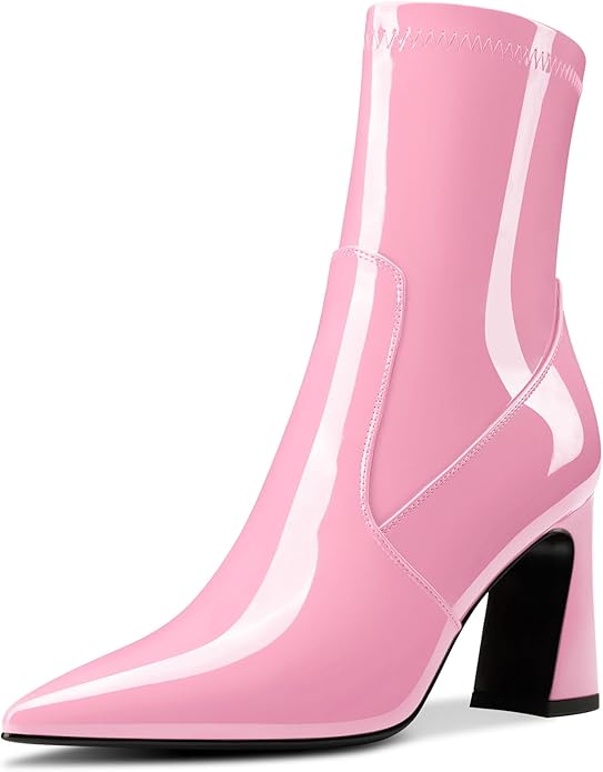 Womens Chunky Block Heel Pointed Toe Ankle Boots Short Bootie Mid Calf Boots Slip-on Zipper Party Basic Classic Boots