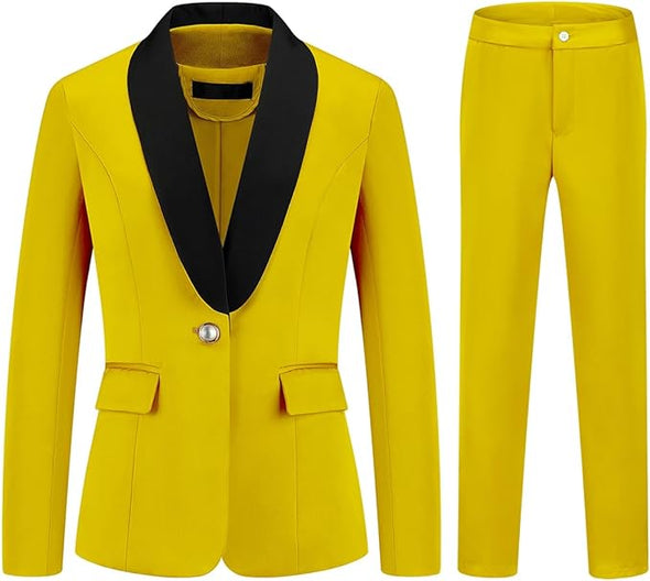 Women's 2 Piece Business Suit Set One Button Solid Color Blazer Trouser Suit