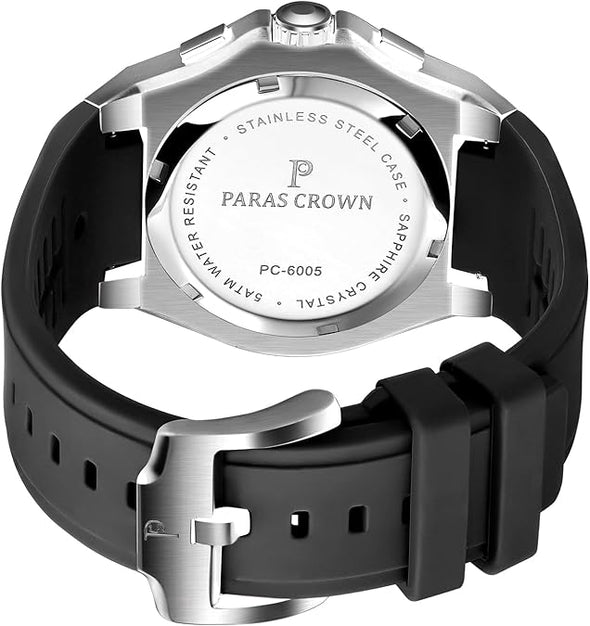 Paras Crown Mens Watches Fashion Luxury Quartz 50M Waterproof Chronograph Wrist Watches