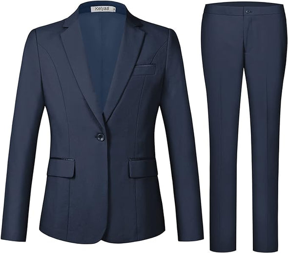 Women's 2 Piece Suit Notched Lapel One Button Slim Fit Business Office Work Tuxedo Blazer Pants Set