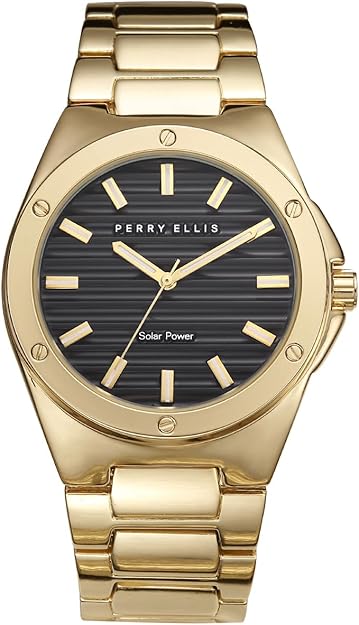 Perry Ellis Solar Powered Mens Watch | Alloy Bracelet | Water-Resistant Analog Wrist Watches for Men