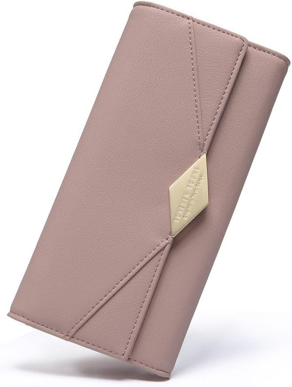 Women Wallet Soft Leather Designer Trifold Multi Card Organizer Lady Clutch Beige