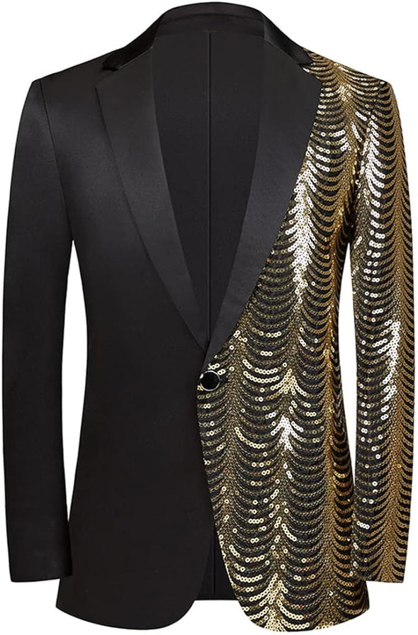 Men Black Sequin Shiny Prom Suit Jacket One Button Slim Fit Sport Coats and Blazers Tuxedo for Wedding