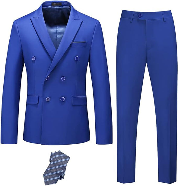 Men's Slim Fit 3 Piece Suit with Stretch Fabric, One Button Solid Blazer Vest Pants, Party Wedding Dress with Tie