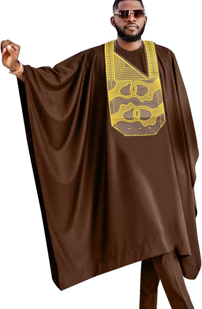 Men,Embroidery African Mens Clothing Shirts and Pants Outfits 3 Pieces Set