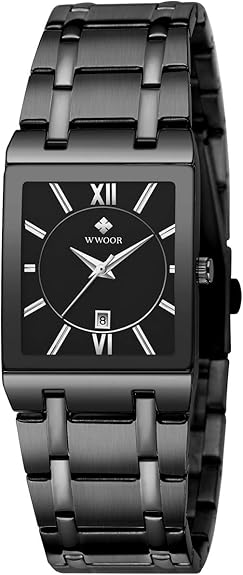 Square Watches for Men Stainless Steel Mens Square Watch with Date Original Waterproof Analog Quartz Fashion Business Casual Wristwatch